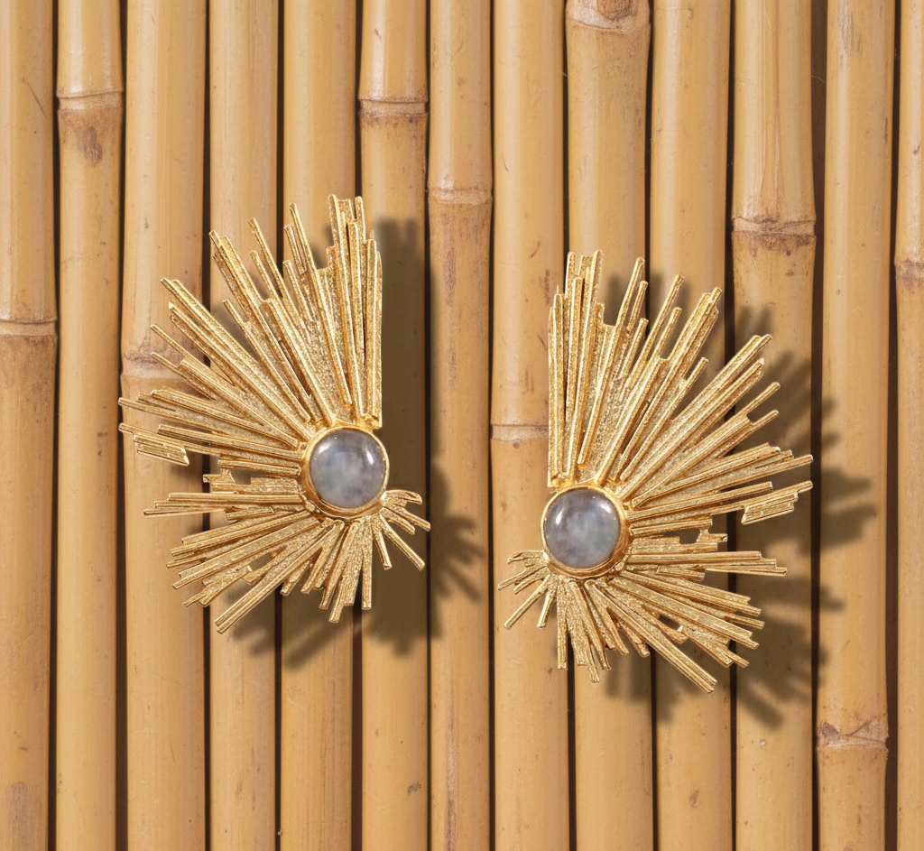 925 Sterling Silver Abstract Earrings With Rainbow Moonstone