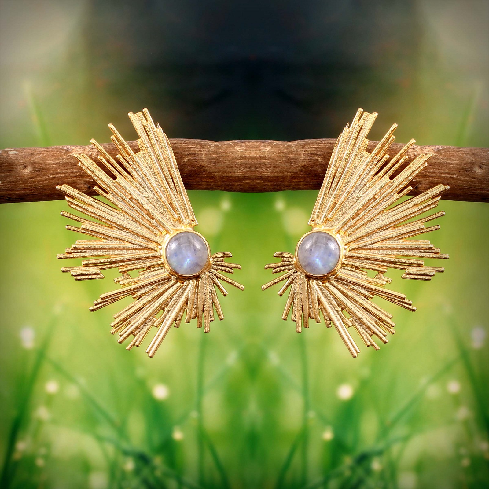 925 Sterling Silver Abstract Earrings With Rainbow Moonstone