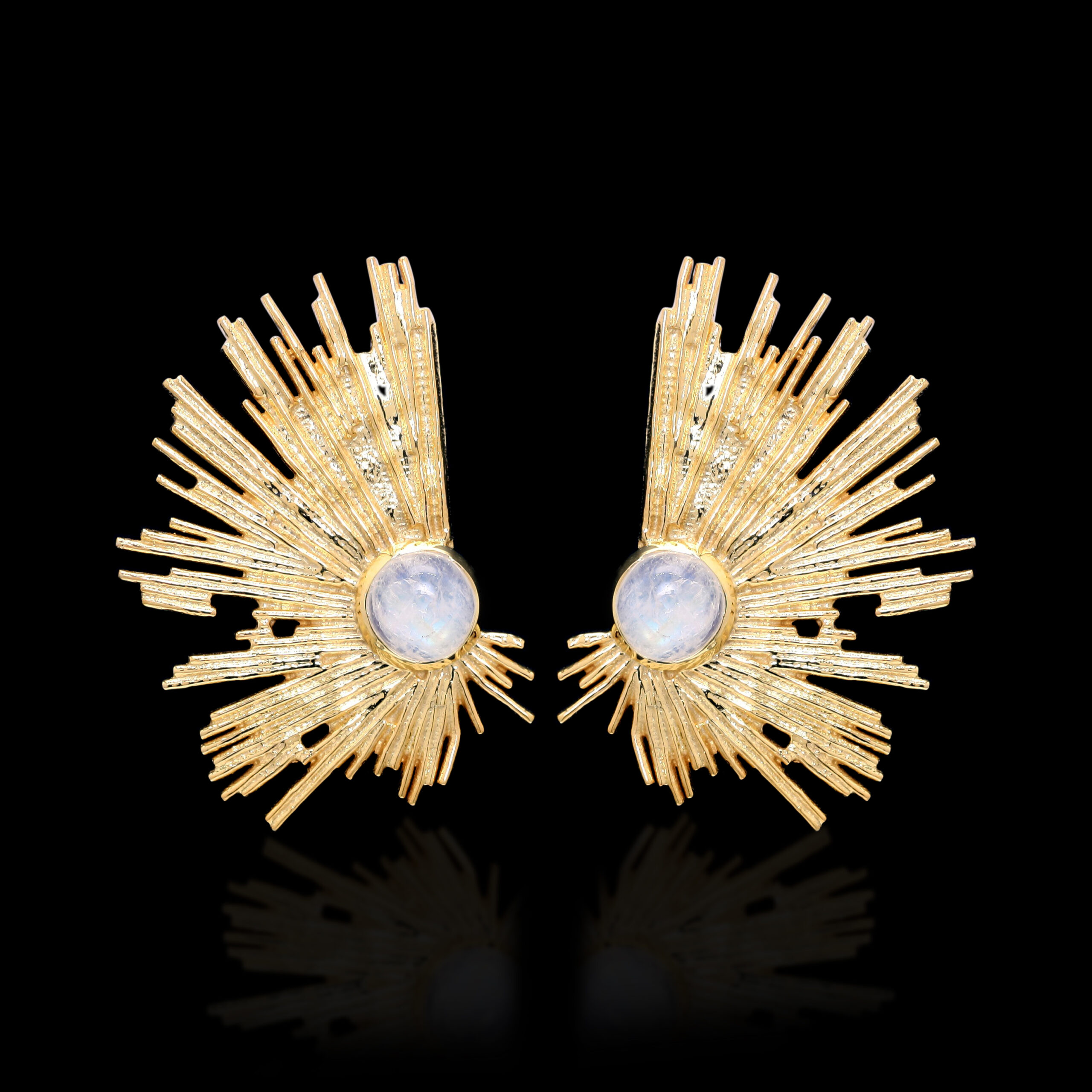 925 Sterling Silver Abstract Earrings With Rainbow Moonstone