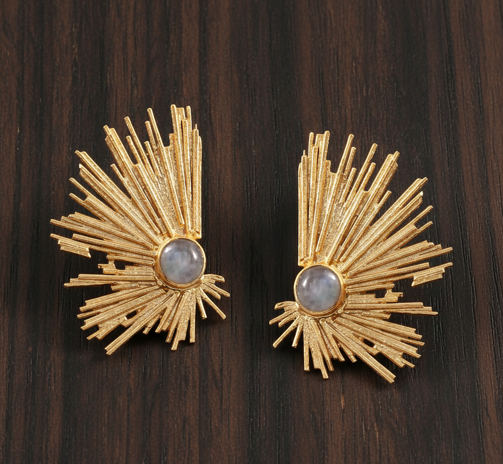 925 Sterling Silver Abstract Earrings With Rainbow Moonstone