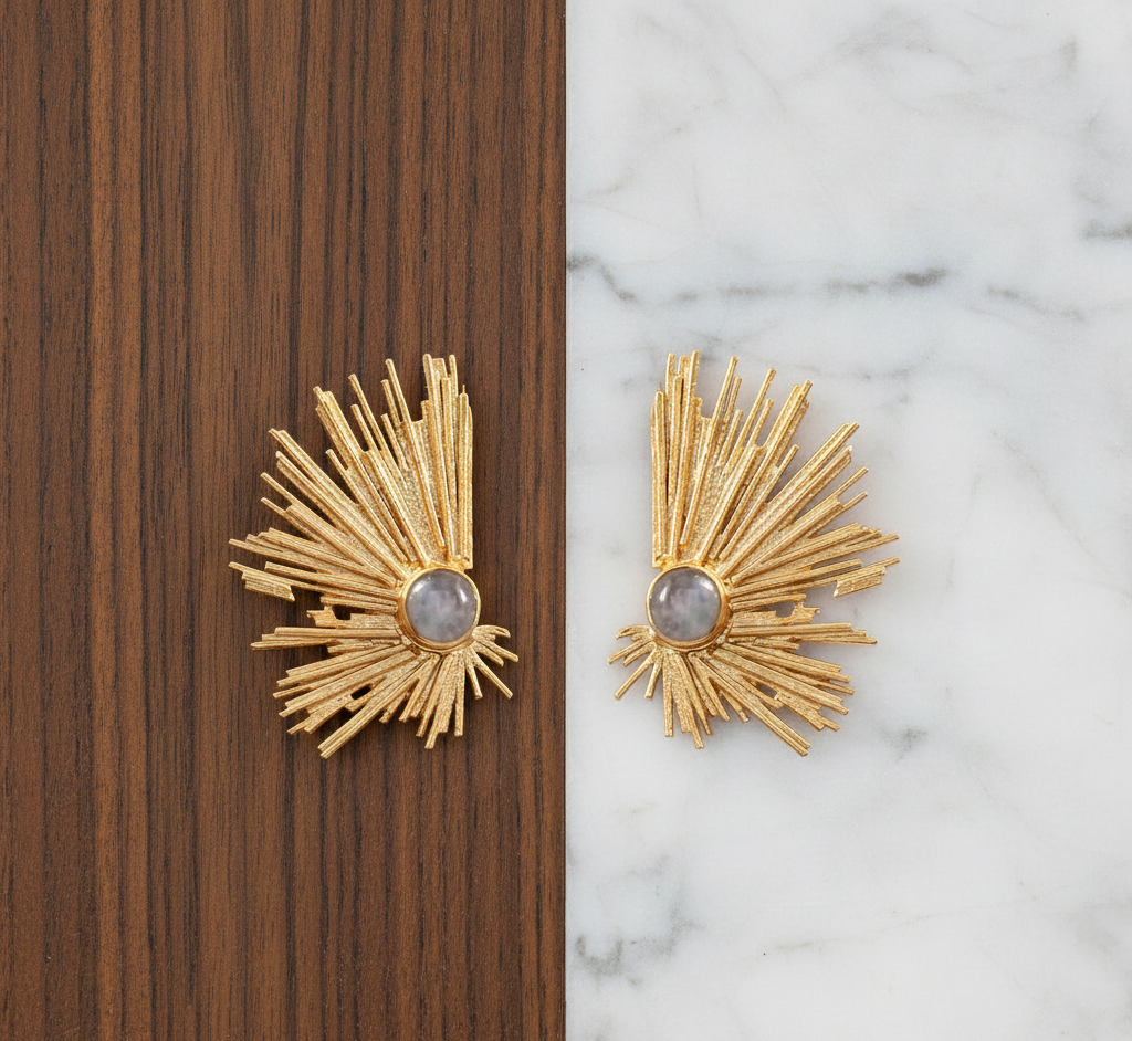 925 Sterling Silver Abstract Earrings With Rainbow Moonstone