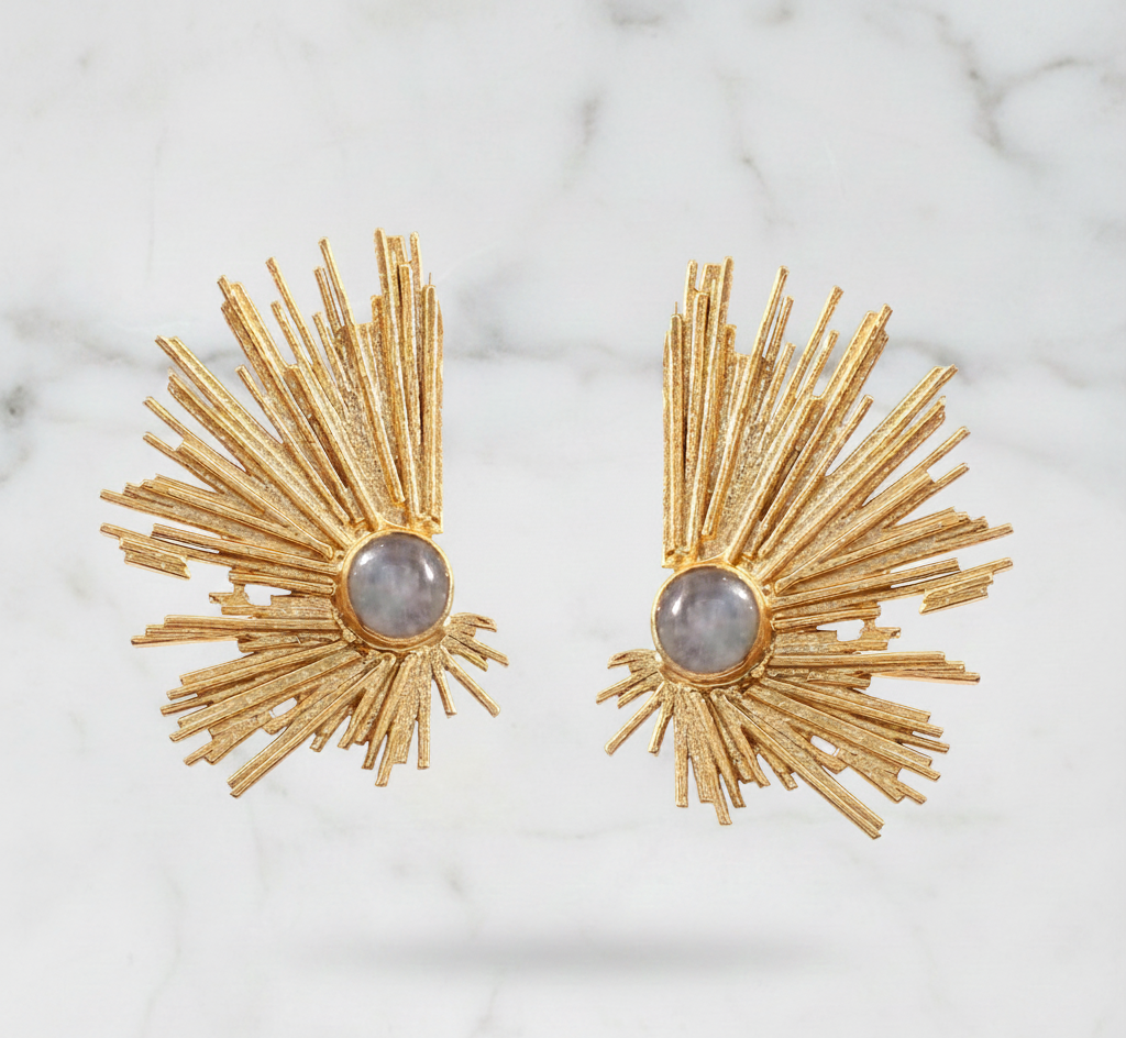 925 Sterling Silver Abstract Earrings With Rainbow Moonstone