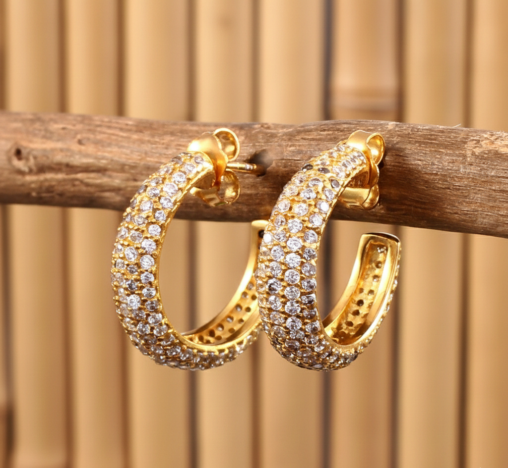 925 Sterling Silver Sparkle Huggie Earrings With White CZ