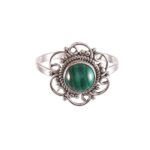 Oxidized 925 Sterling Silver Malachite Bezel Setting Handmade Classic Women's Ring