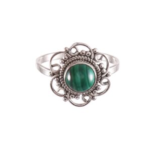 Oxidized 925 Sterling Silver Malachite Bezel Setting Handmade Classic Women's Ring