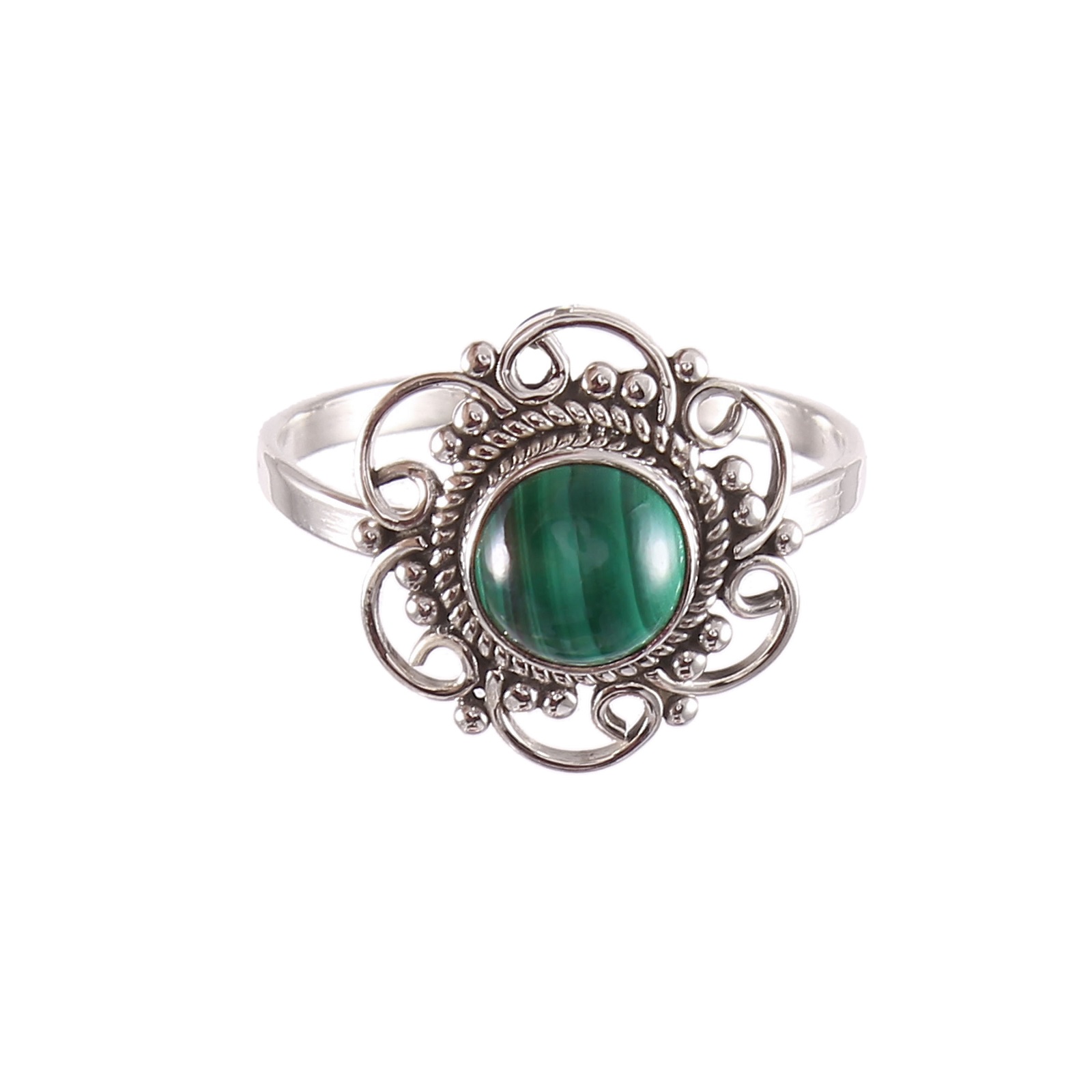 Oxidized 925 Sterling Silver Malachite Bezel Setting Handmade Classic Women's Ring
