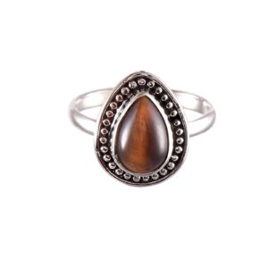 925 Sterling Silver Pear Shaped Tiger Eye Ring