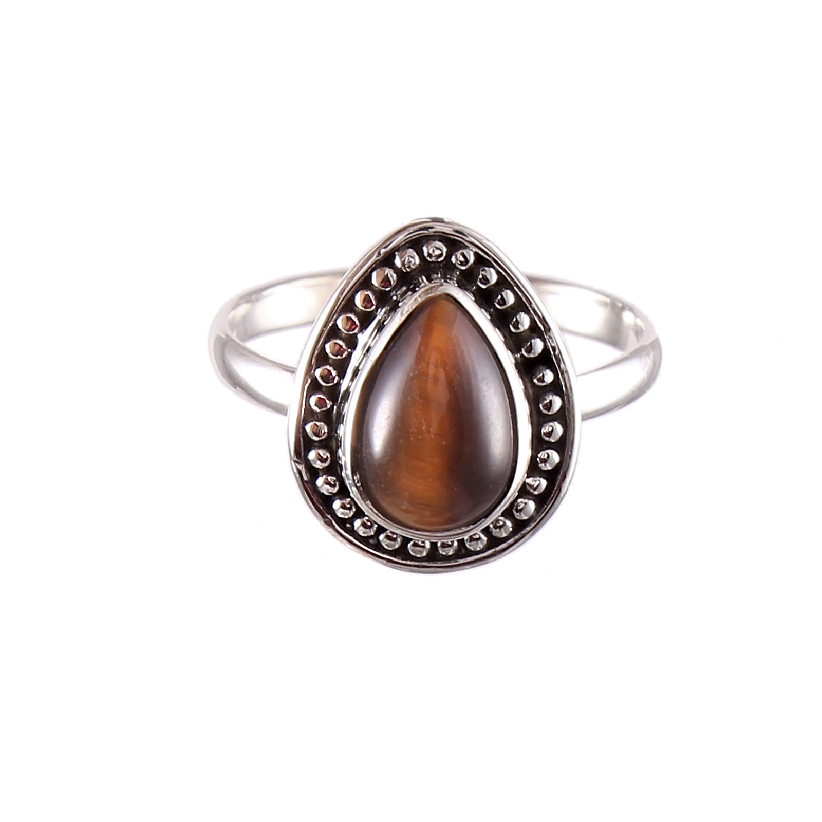 925 Sterling Silver Pear Shaped Tiger Eye Ring