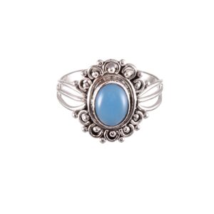 925 Sterling Silver Blue Chalcedony Ring Oxidized