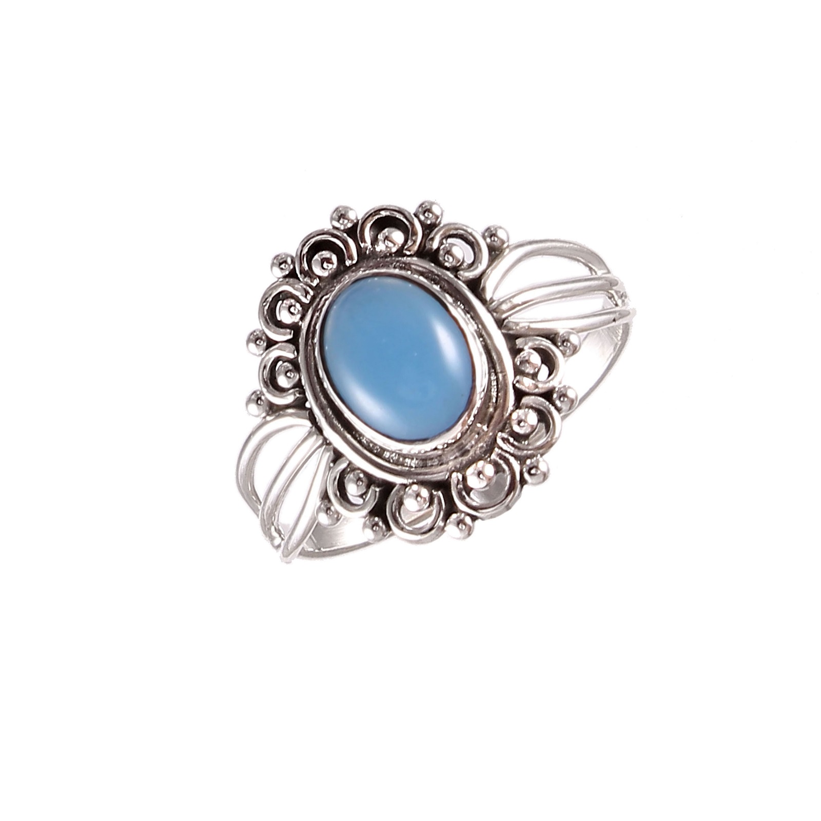925 Sterling Silver Blue Chalcedony Ring Oxidized