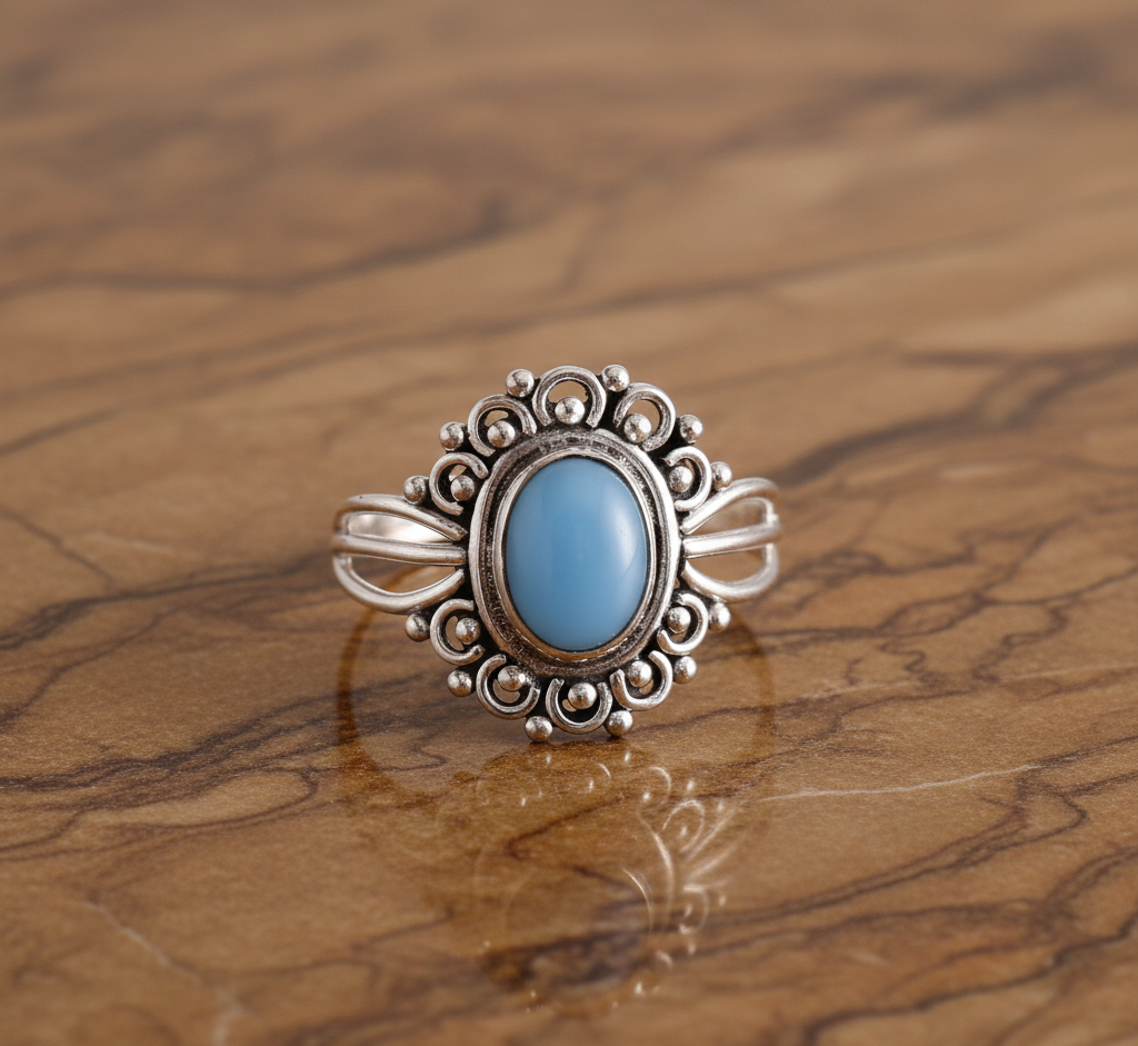 925 Sterling Silver Blue Chalcedony Ring Oxidized