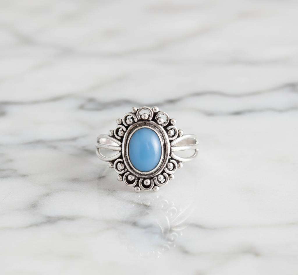 925 Sterling Silver Blue Chalcedony Ring Oxidized