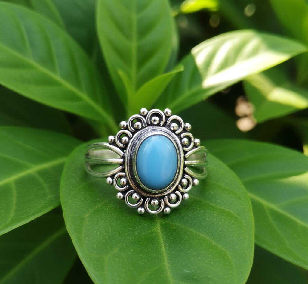 925 Sterling Silver Blue Chalcedony Ring Oxidized
