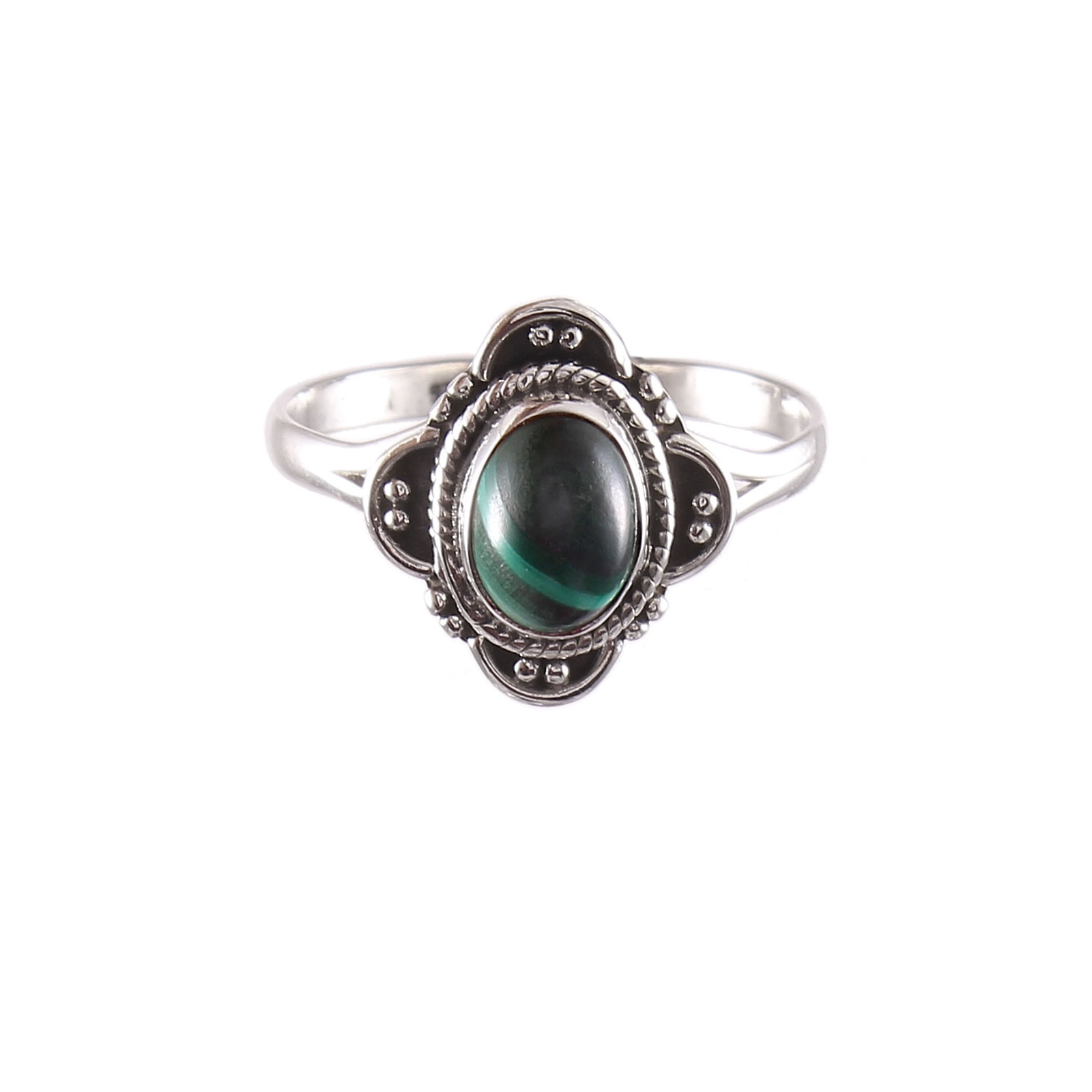 Oval Shape Natural Green Malachite Gemstone 925 Sterling Silver Ring