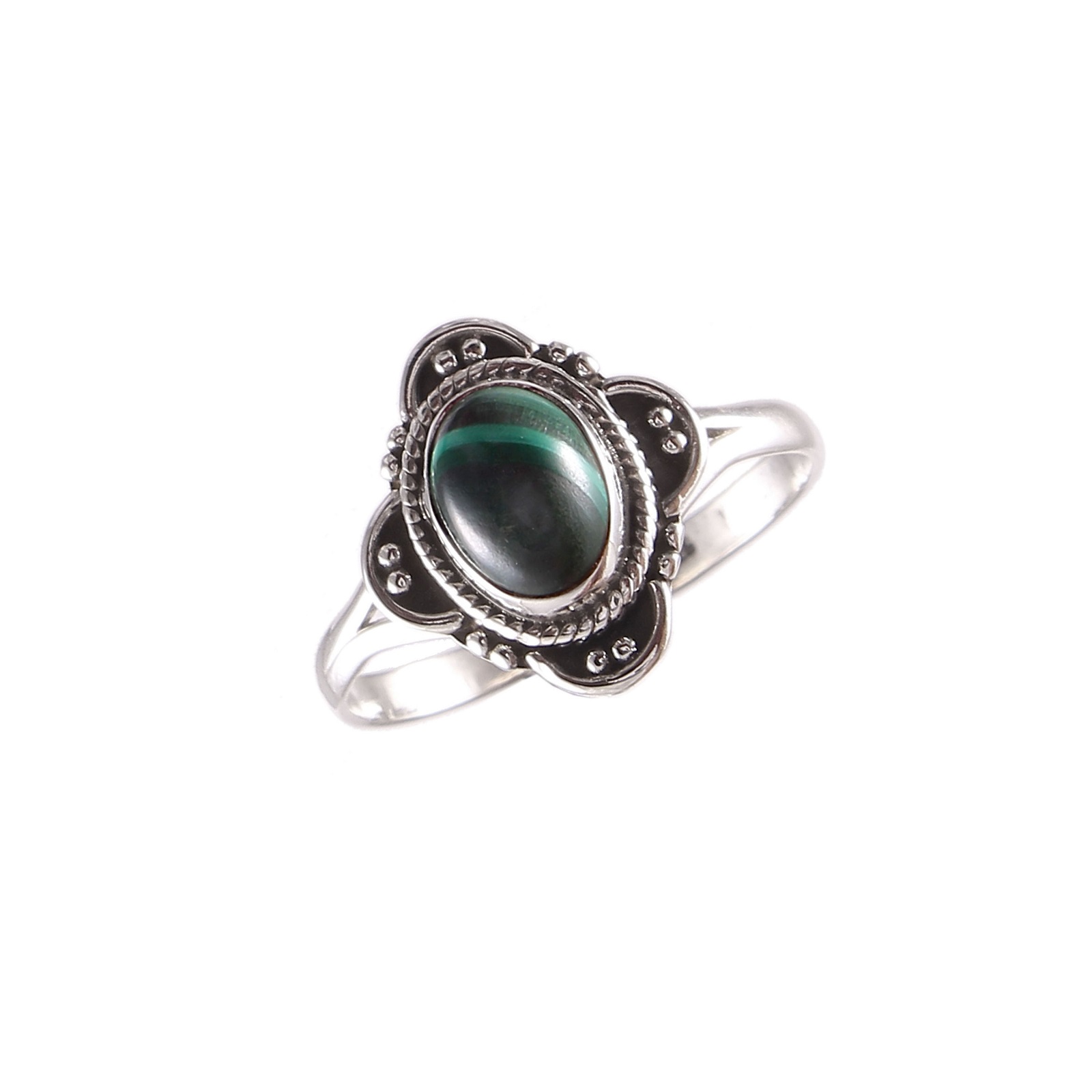 Oval Shape Natural Green Malachite Gemstone 925 Sterling Silver Ring