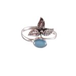925 Sterling Silver Botanical Leaf Ring Design With Blue Chalcedony