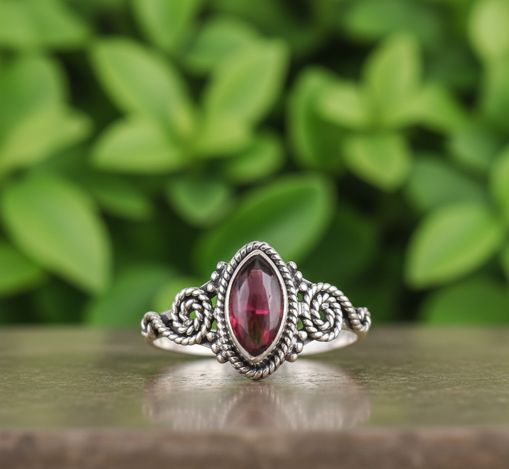 925 Sterling Silver Marquise Garnet Handmade Ring