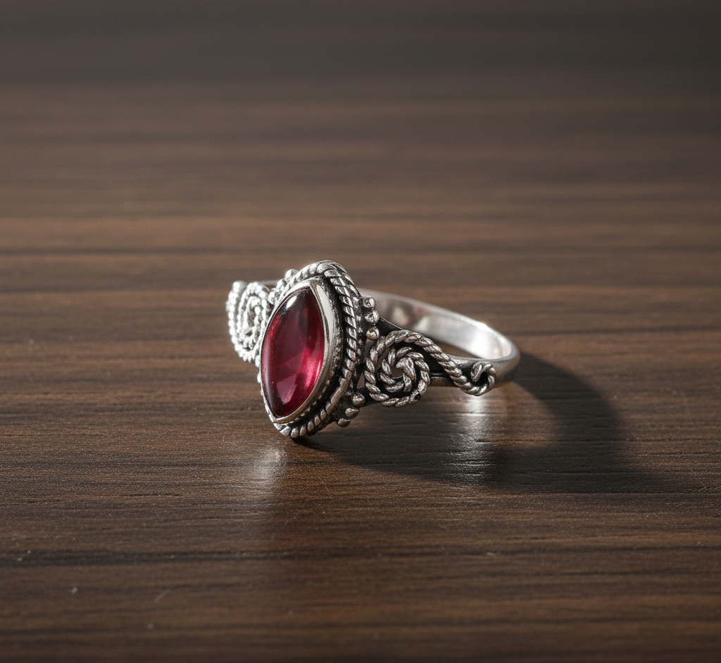 925 Sterling Silver Marquise Garnet Handmade Ring