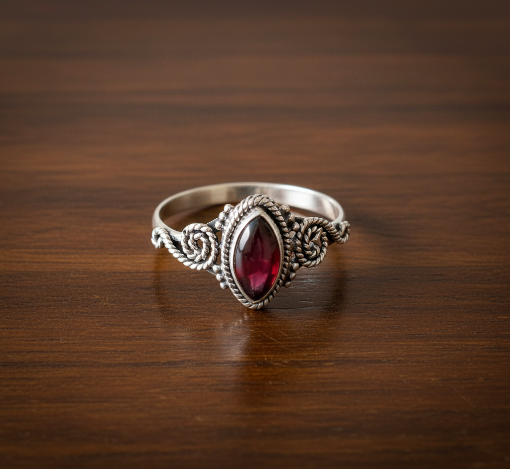 925 Sterling Silver Marquise Garnet Handmade Ring