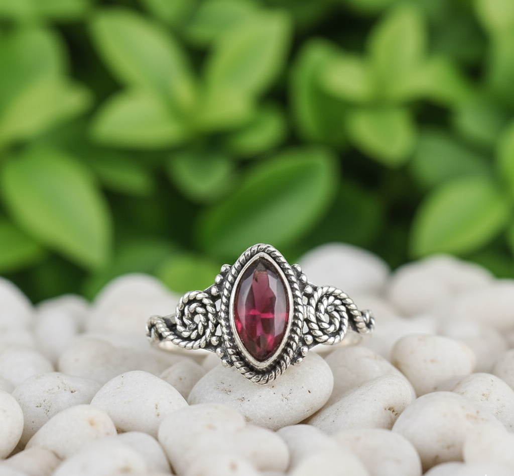 925 Sterling Silver Marquise Garnet Handmade Ring