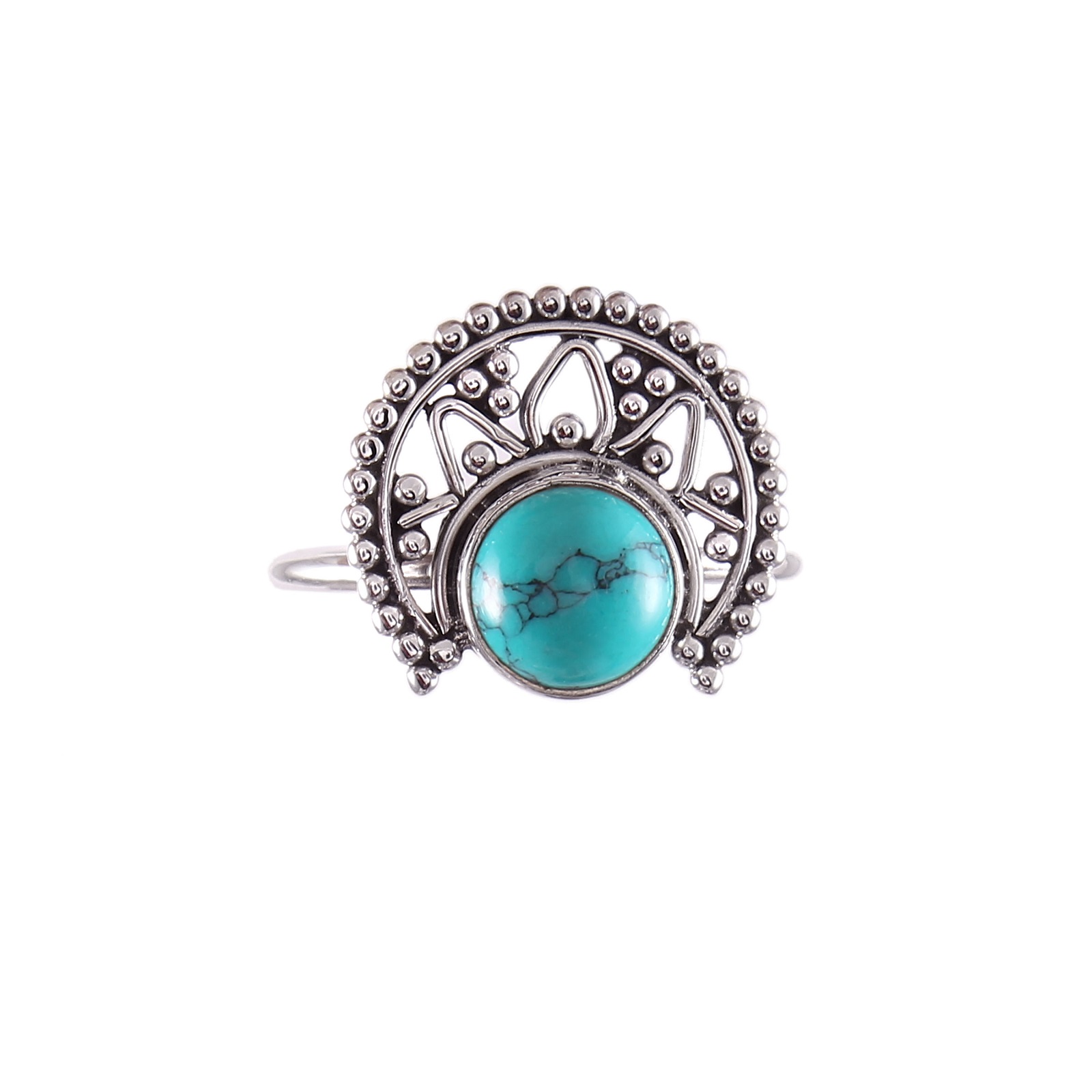 925 Sterling Silver Round Turquoise Gemstone Handmade Ring