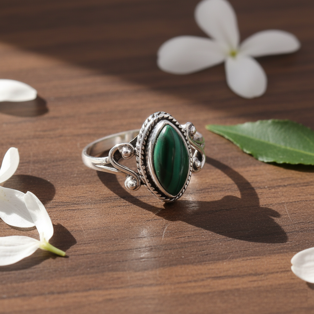 Handmade 925 Sterling Silver Malachite Gemstone Ring