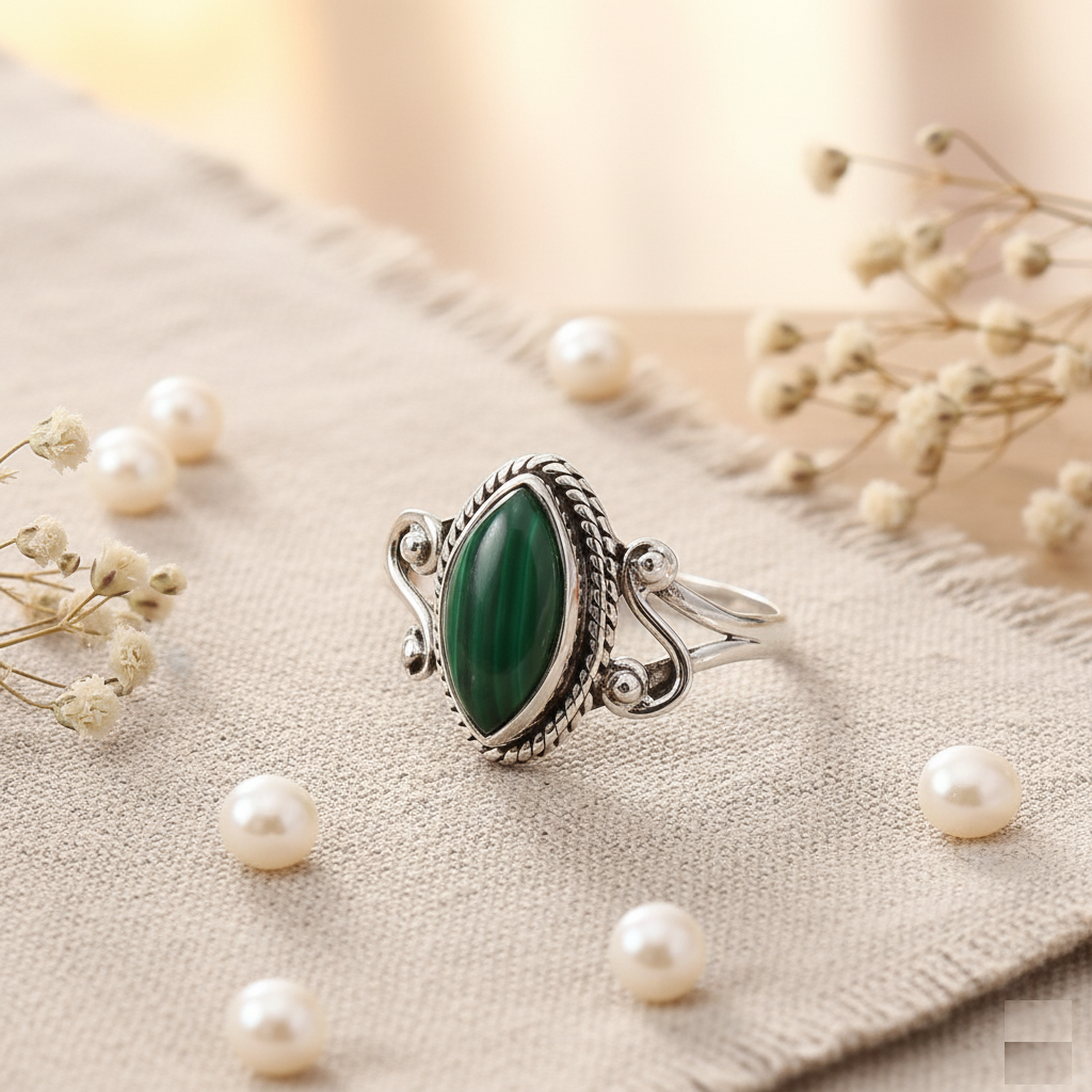 Handmade 925 Sterling Silver Malachite Gemstone Ring