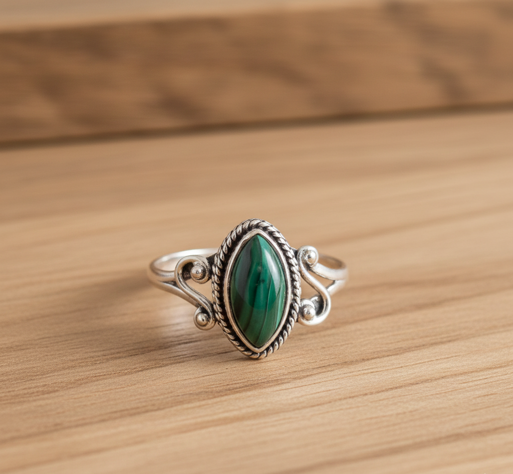 Handmade 925 Sterling Silver Malachite Gemstone Ring