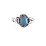 925 Sterling Silver Oval Blue Chalcedony Ring Oxidized