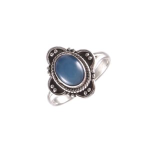 Oxidized Blue Chalcedony 925 Sterling Silver Ring
