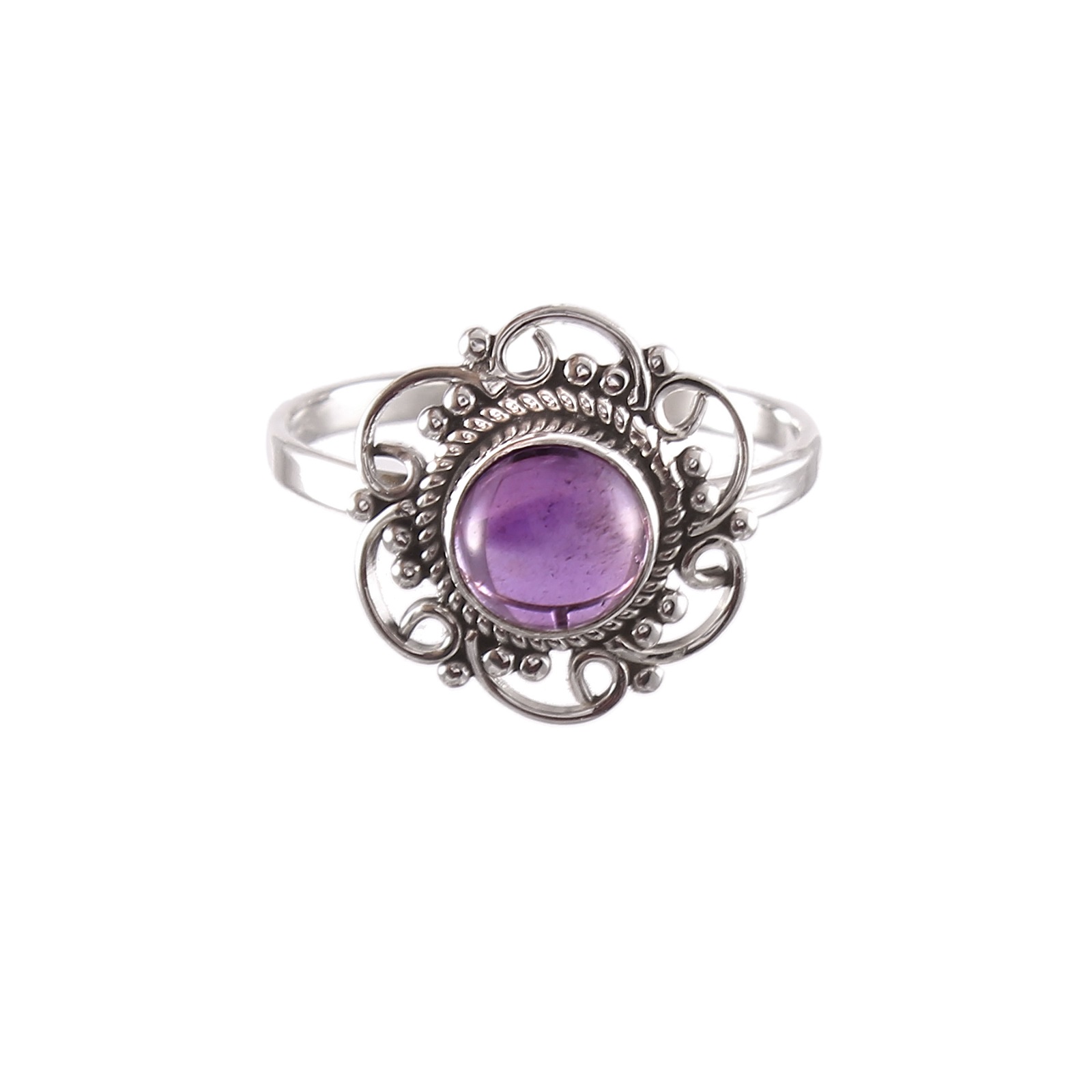 Handmade 925 Sterling Silver Round Amethyst Ring
