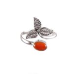 Leaf Design Ring In 925 Sterling Silver With Red Onyx