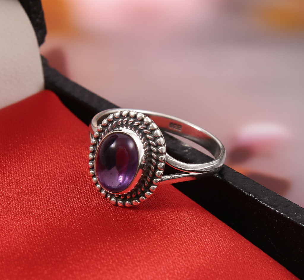 Handmade 925 Sterling Silver Oval Amethyst Ring