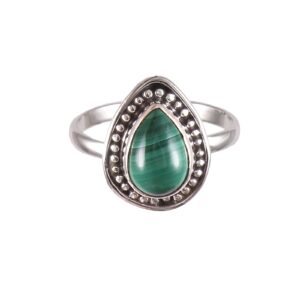 925 Sterling Silver Pear Malachite Ring
