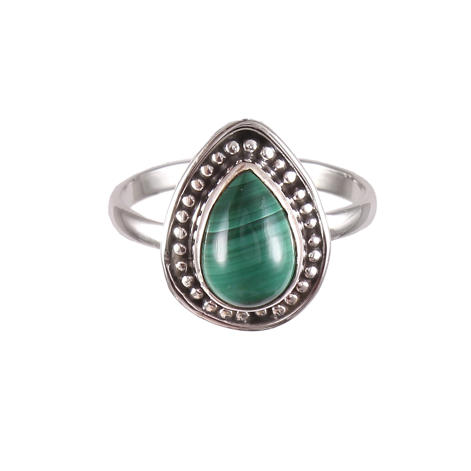925 Sterling Silver Pear Malachite Ring