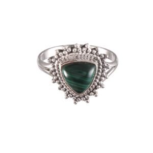 925 Sterling Silver Trillion Malachite Green Ring