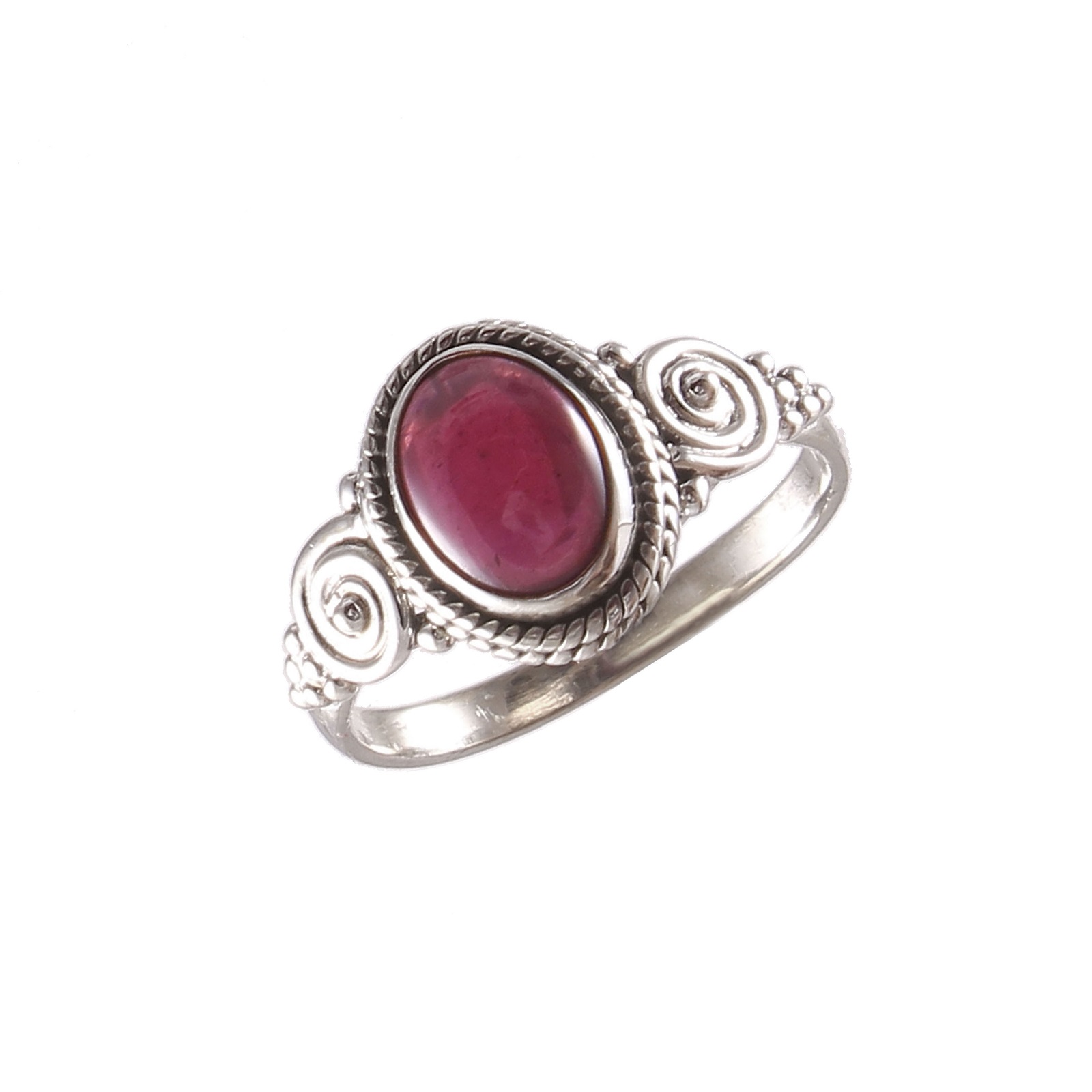 925 Sterling Silver Oval Red Garnet Stone Ring