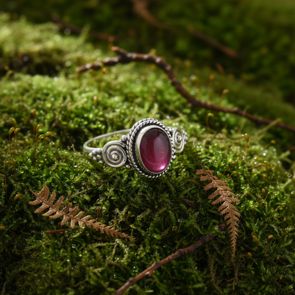 925 Sterling Silver Oval Red Garnet Stone Ring