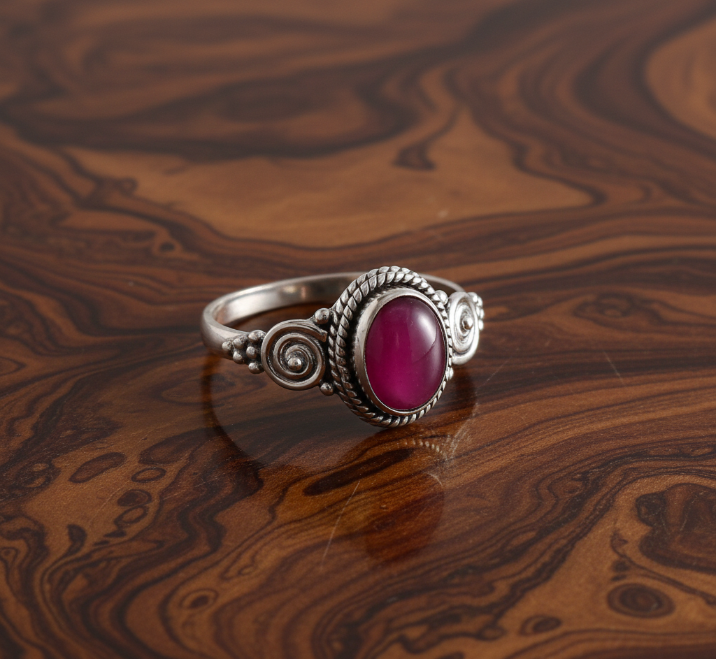 925 Sterling Silver Oval Red Garnet Stone Ring