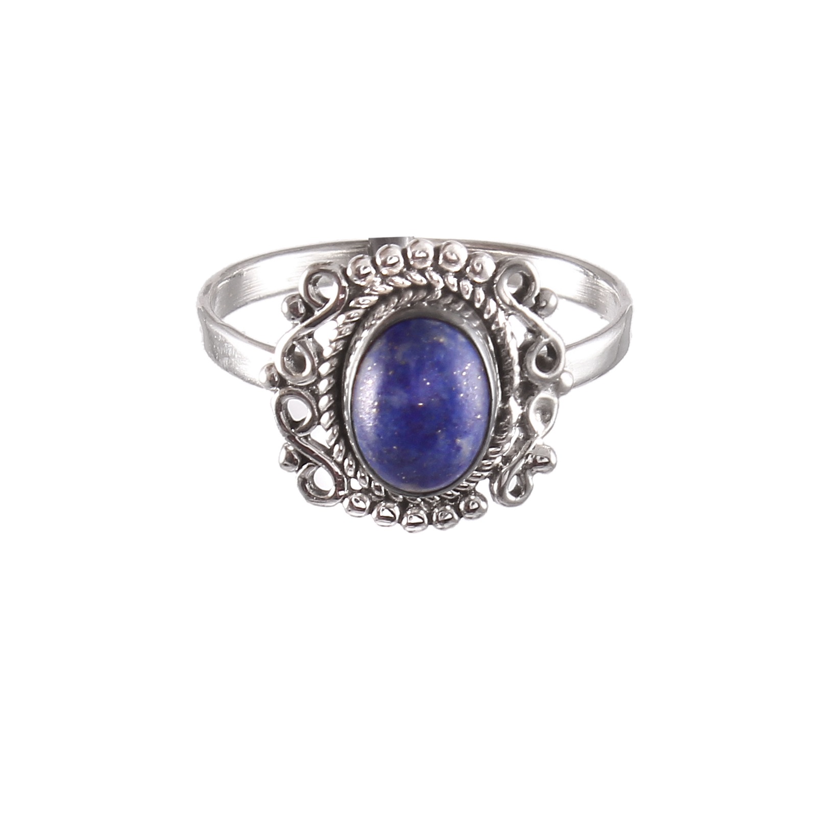 925 Sterling Silver Women Cabochon Lapis Lazuli Oval Ring