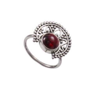 925 Sterling Silver Handmade Garnet Design Ring