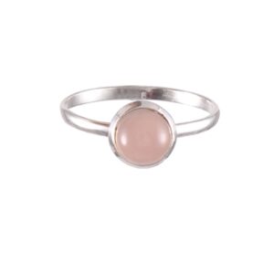 925 Sterling Silver Natural Round Rose Quartz Ring