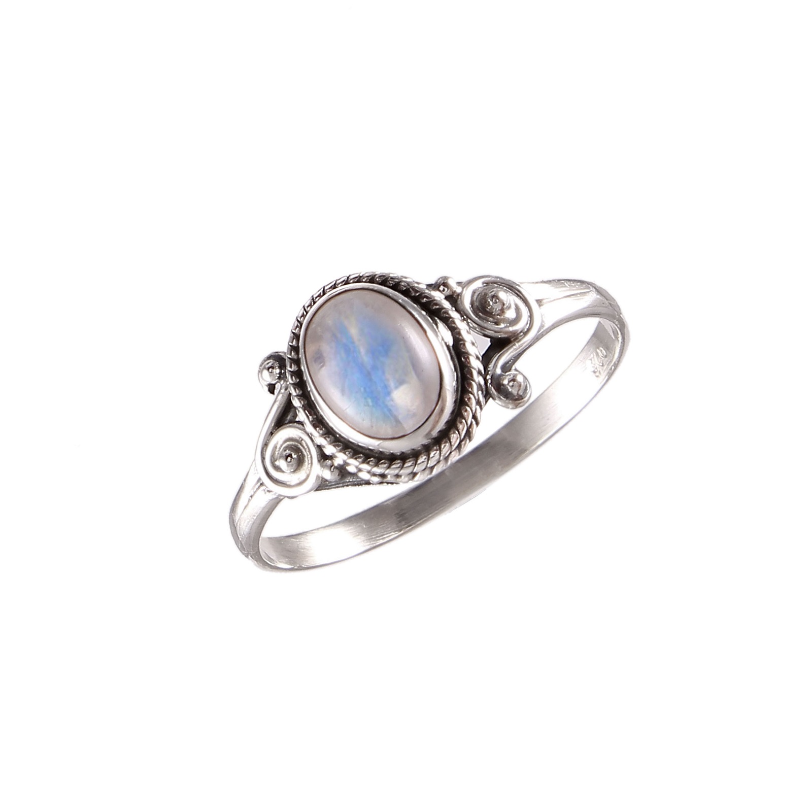 Handmade 925 Sterling Silver Oval Rainbow Moonstone Ring