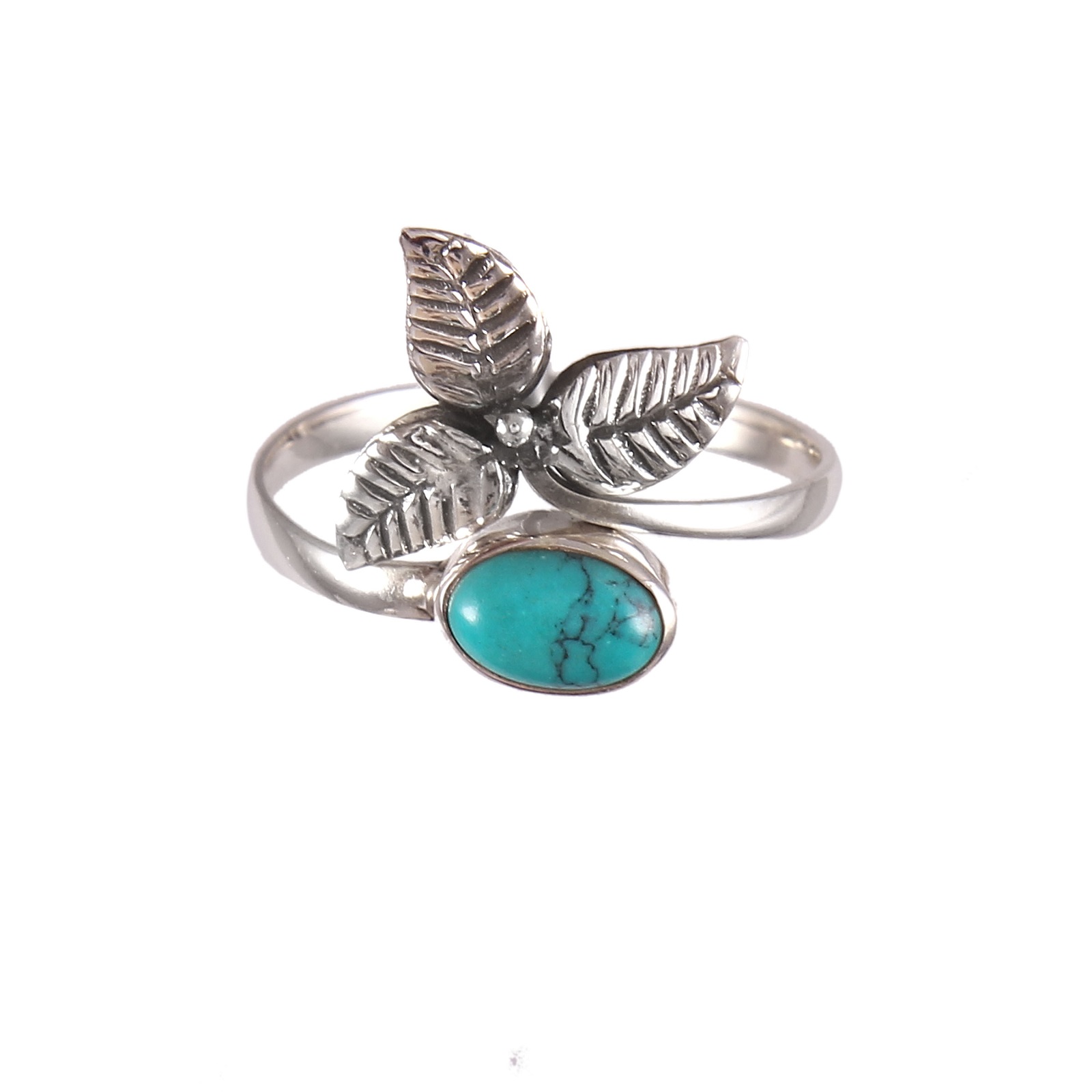 Leaf Design Ring In 925 Sterling Silver With Oval Turquoise