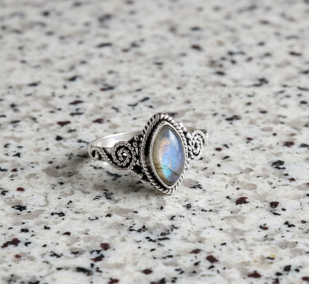 Silver Marquise Rainbow Moonstone Ring