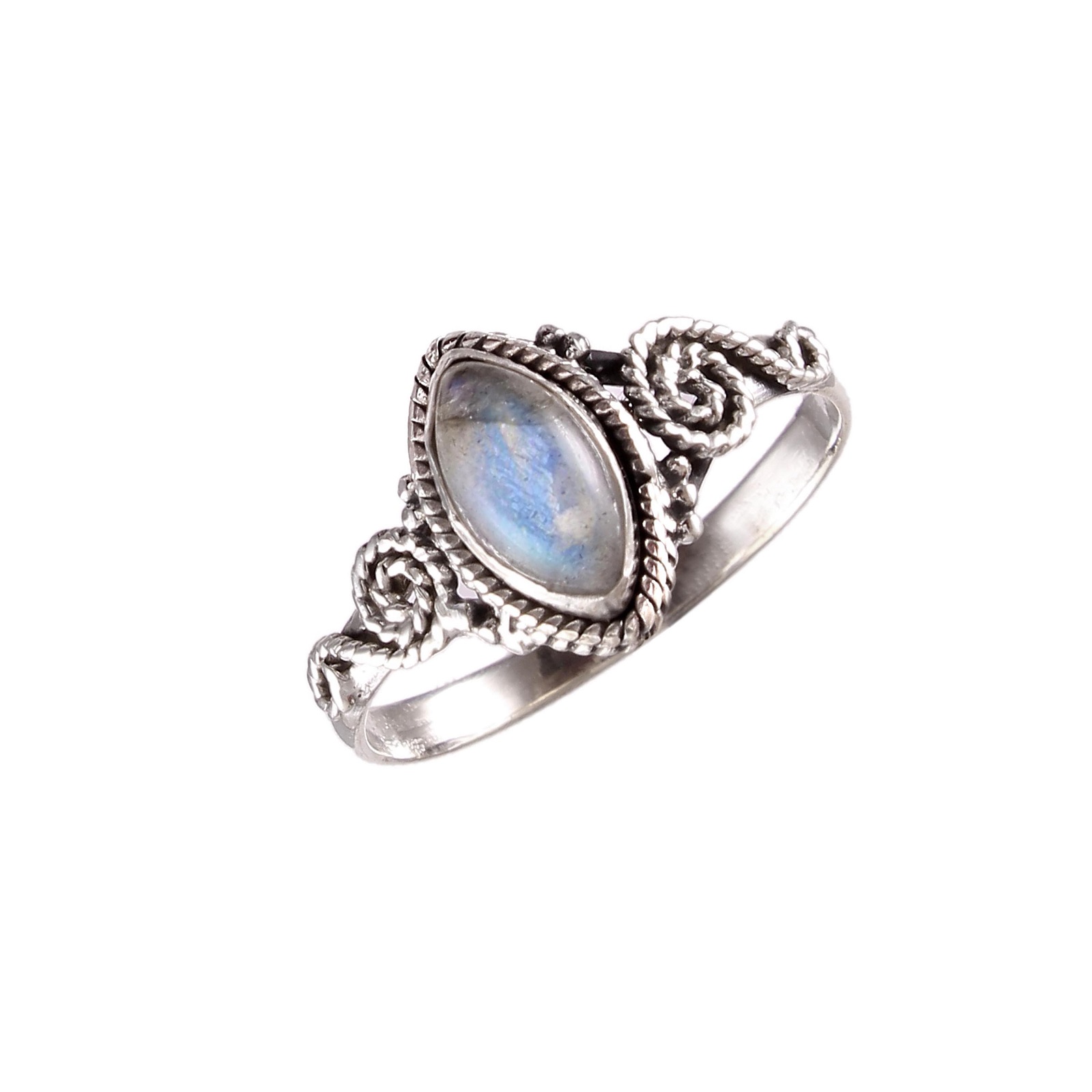 Silver Marquise Rainbow Moonstone Ring