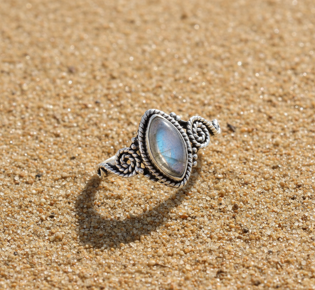 Silver Marquise Rainbow Moonstone Ring