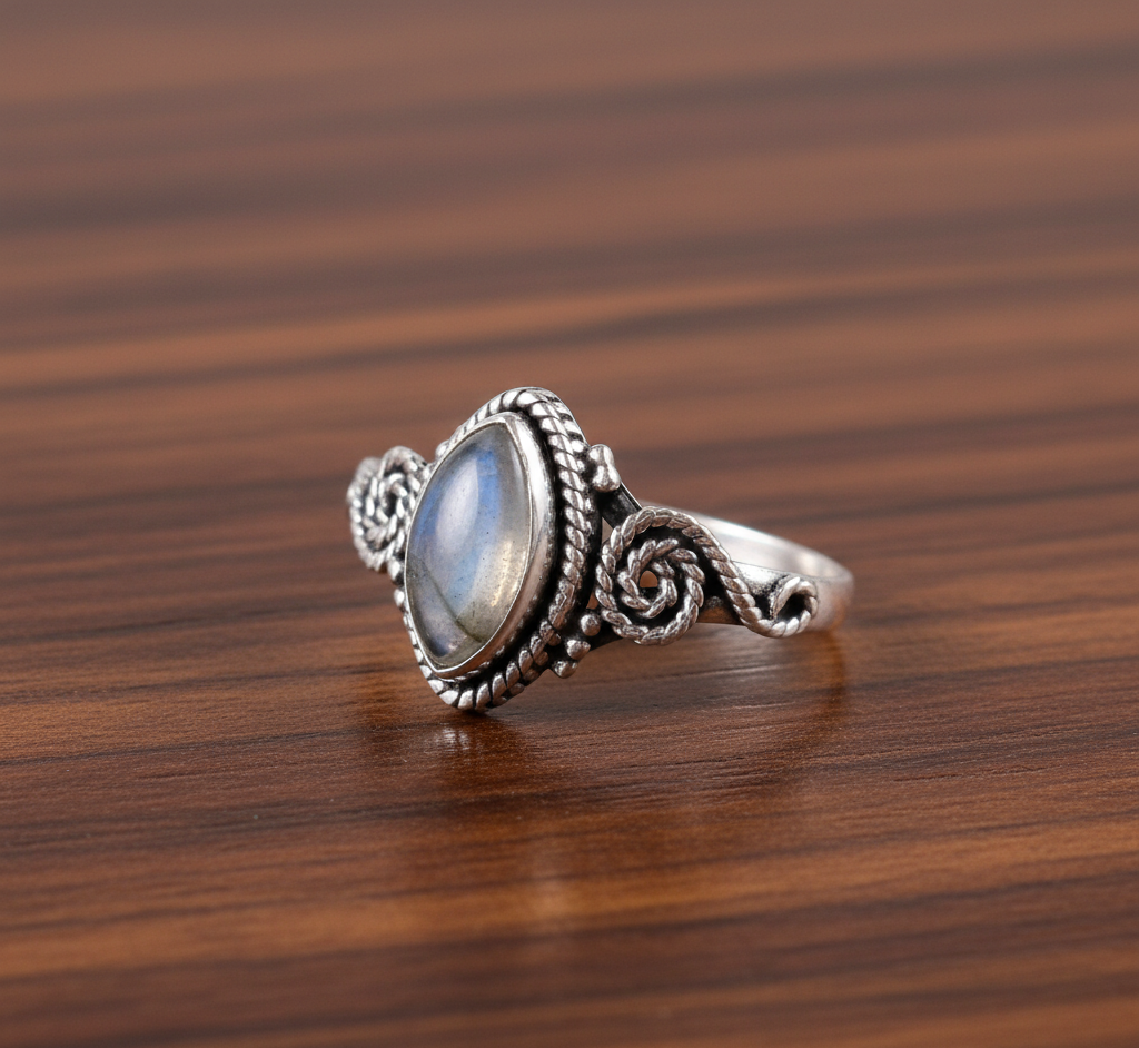 Silver Marquise Rainbow Moonstone Ring