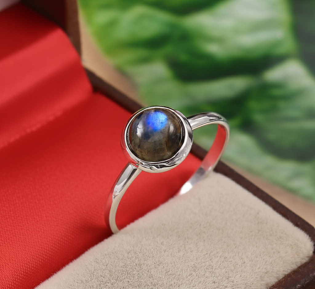 Women's 925 Sterling Silver Ring Cabochon Labradorite Bezel Setting
