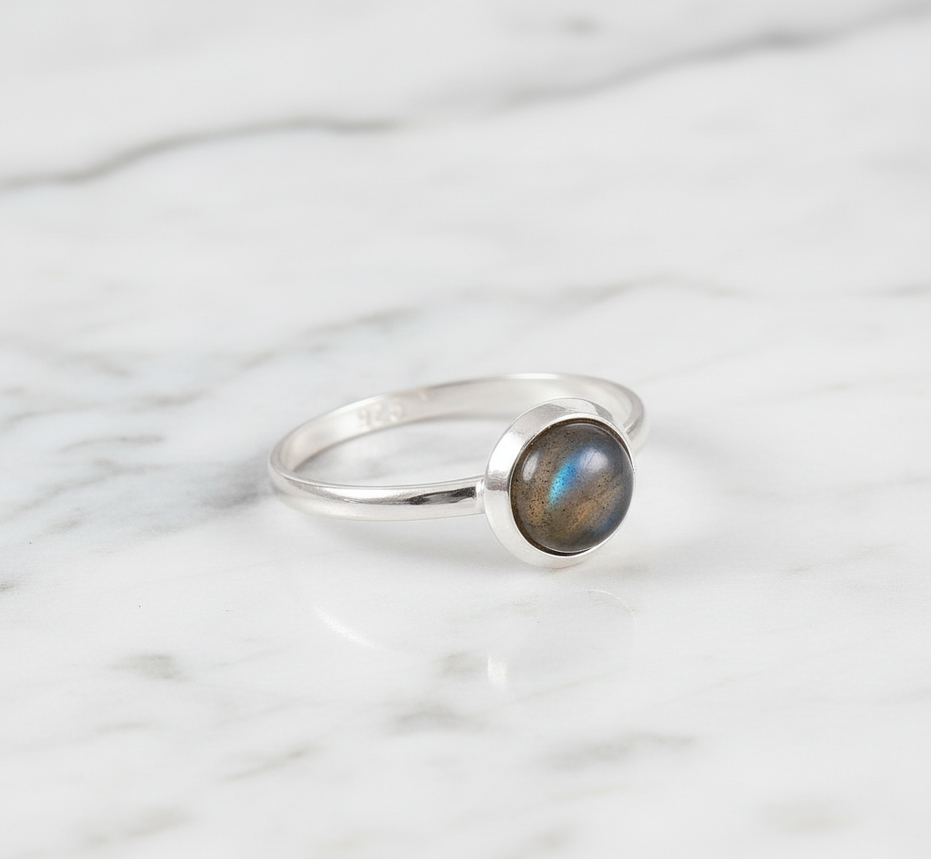 Women's 925 Sterling Silver Ring Cabochon Labradorite Bezel Setting